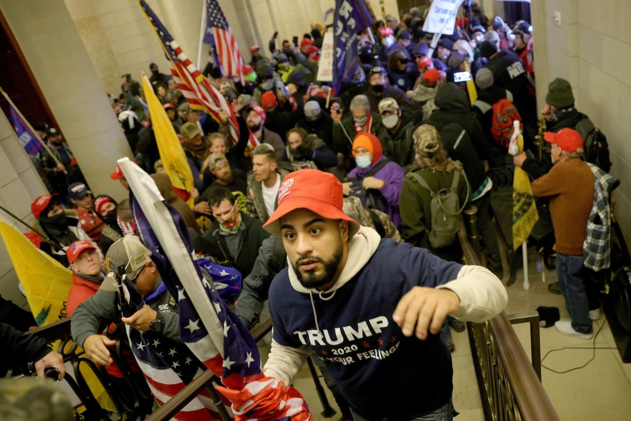 Protesters enter the U.S. Capitol Building on January 06, 2021, in Washington, DC.