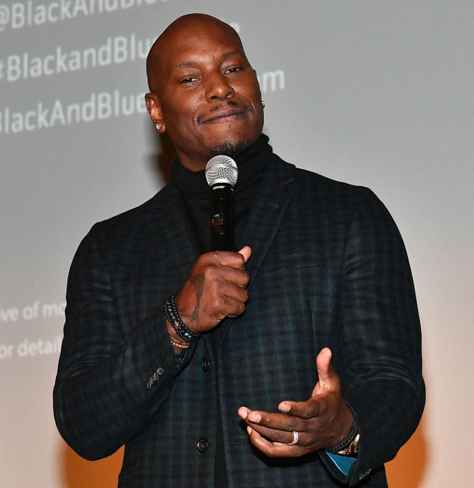 Tyrese Gibson speaks onstage during "Black and Blue" Atlanta special screening