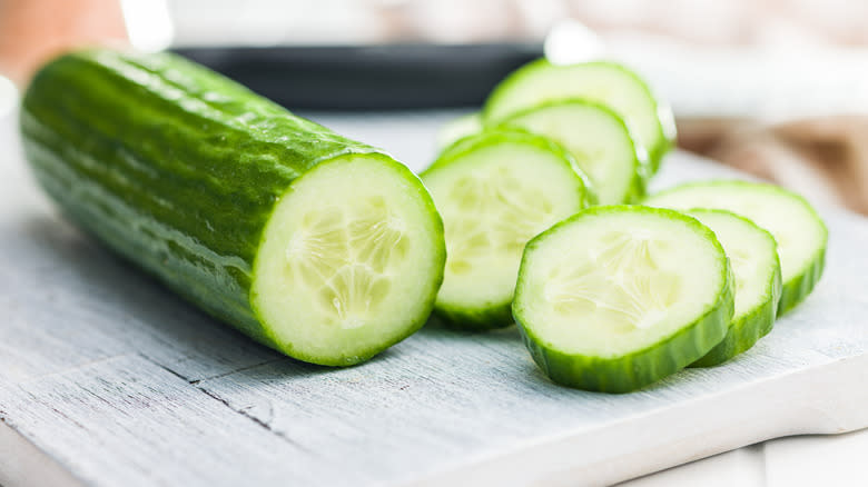 Cucumber on cutting board 