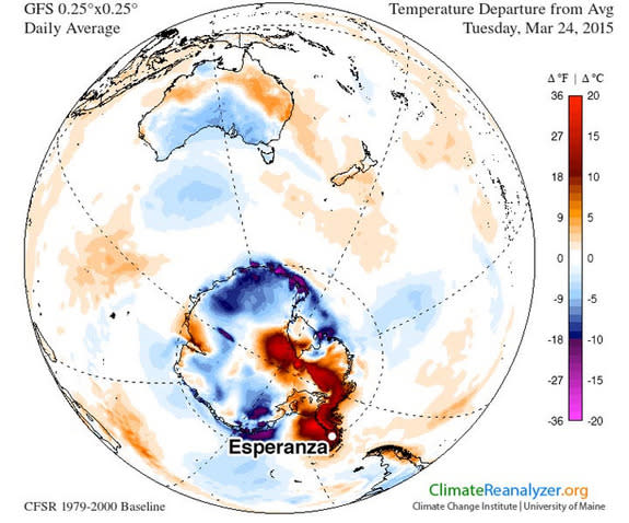 Temperature anomalies on March 24, 2015