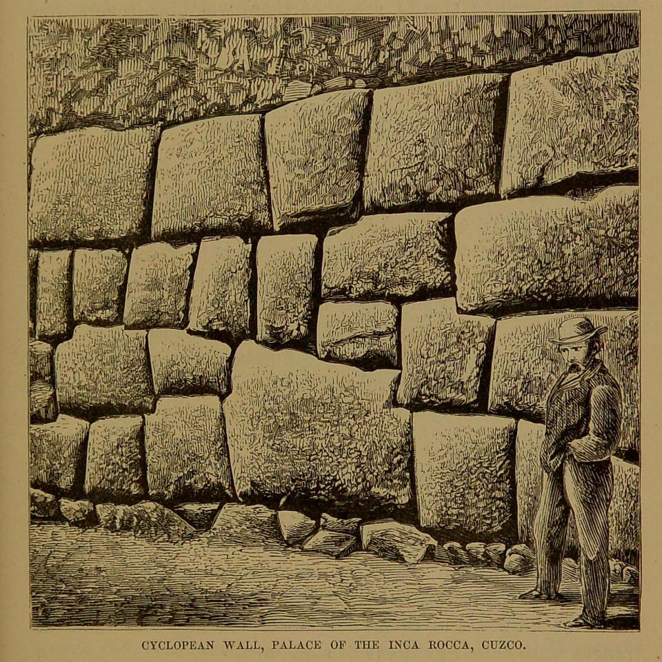 Capaces de proezas asombrosas: "Muro ciclópeo, palacio del inca Rocca". Imagen del libro escrito por Squier).