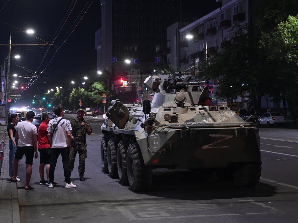 An armoured personnel carrier (APC) is seen on a street of the southern city of Rostov-on-Don on Satuday (REUTERS)