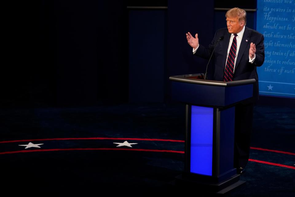 President Donald Trump speaks during the first presidential debate against Democratic presidential candidate former Vice President Joe Biden.