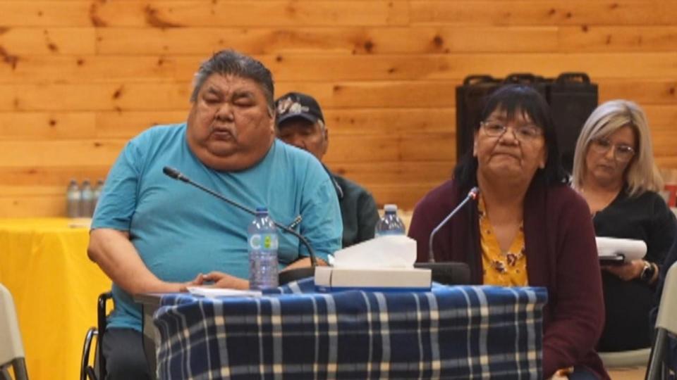 David Nuke testified to the inquiry commissioners on Monday, June 6. Nuke said it's time for real change and not more reports that will sit on shelves. Nuke sits with translator Anne Nuna. 