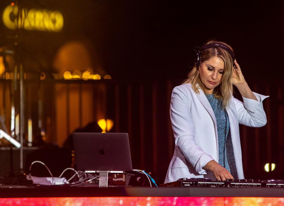 DJ Lady Kate performs during the annual New Years Eve block party at Agua Caliente Casino in Palm Springs, Calif., Saturday, Dec. 31, 2022. 