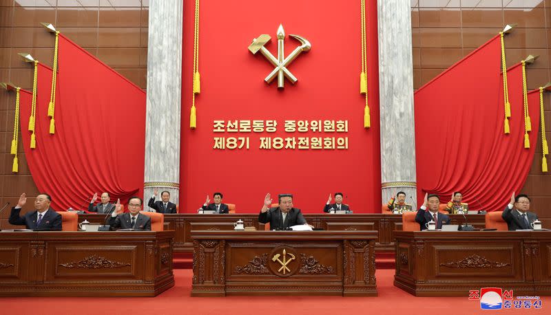 North Korean leader Kim Jong Un attends the 8th enlarged Plenary Meeting of the 8th Central Committee of the Workers' Party of Korea, in Pyongyang