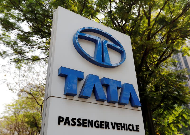 FILE PHOTO: A Tata Motors logo is pictured outside the company showroom in Mumbai