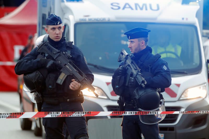 French police secure an area after a knife attack in a public park in Villejuif