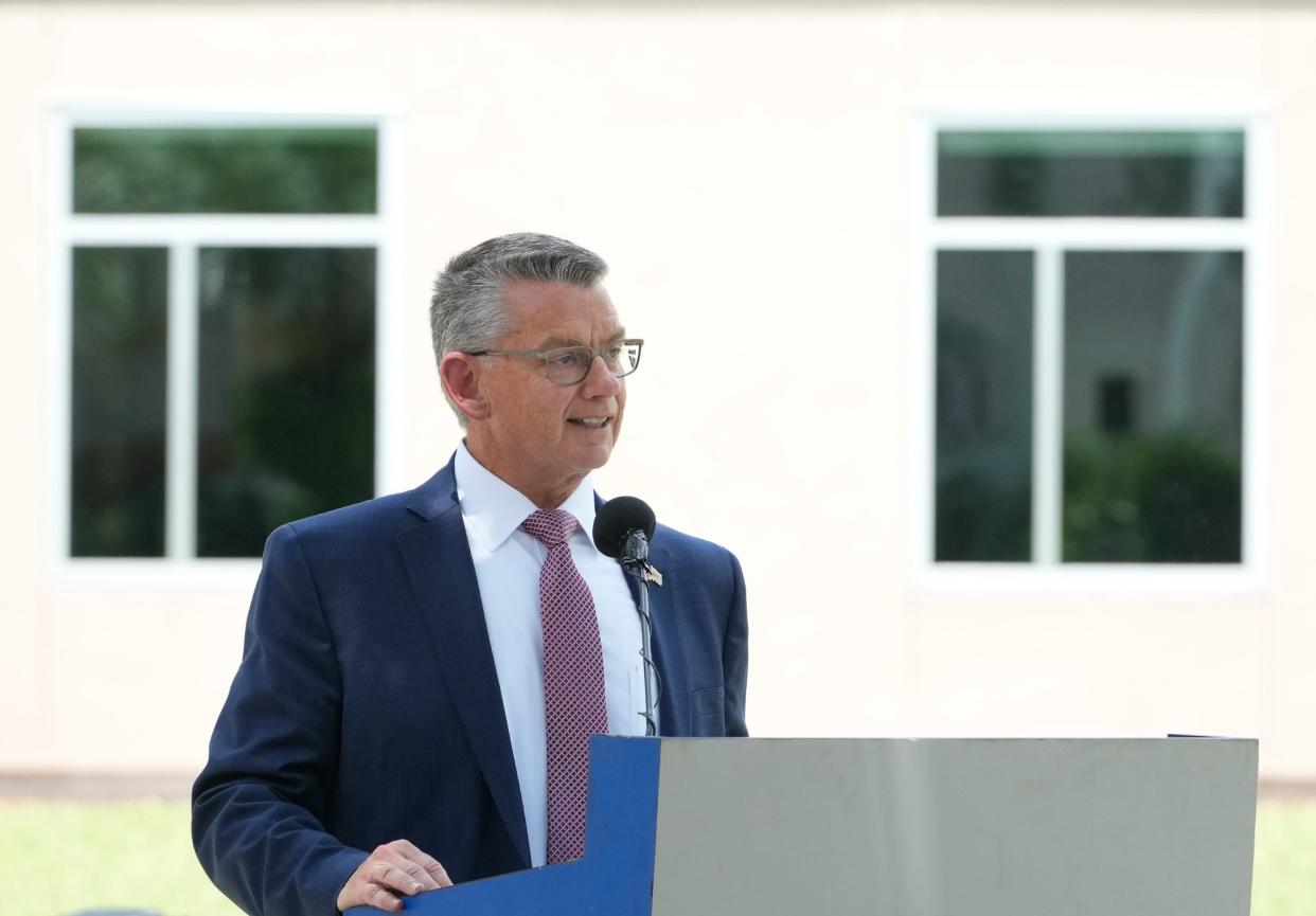 Randy Howard, chairman of the Daytona State College Board of Trustees, speaks during the ribbon-cutting and dedication of the new residence hall on the Daytona Beach campus earlier this year. Howard was reappointed to the board by Gov. Ron DeSantis on Friday.