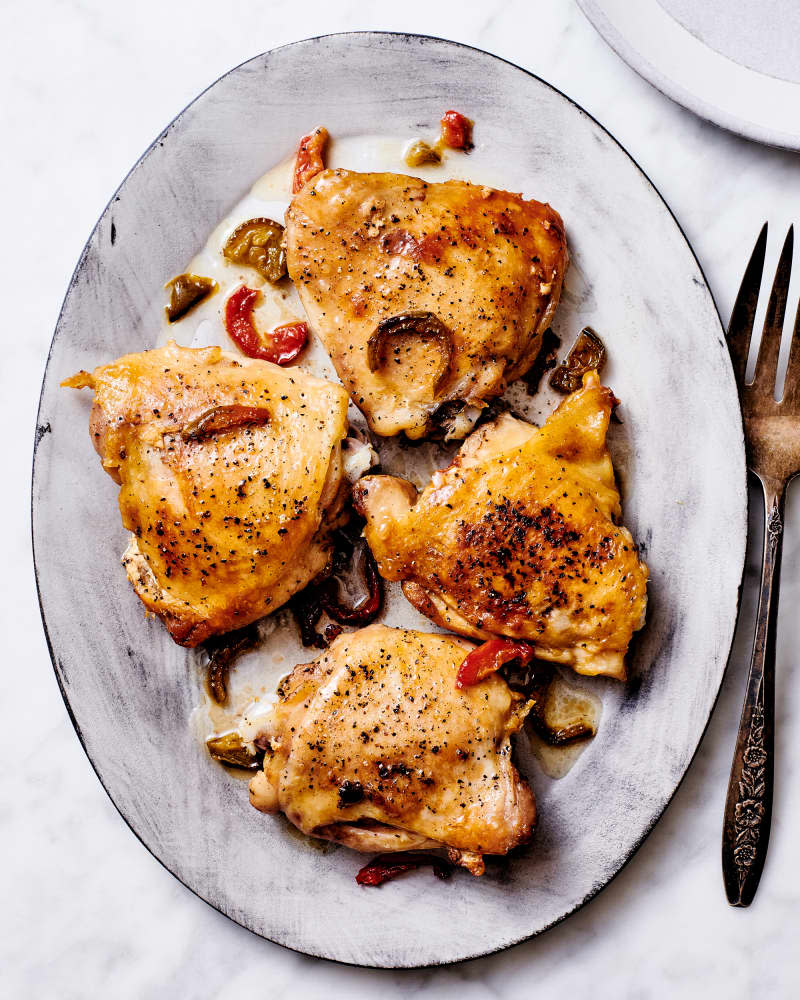 Two ingredient chicken thighs plated.