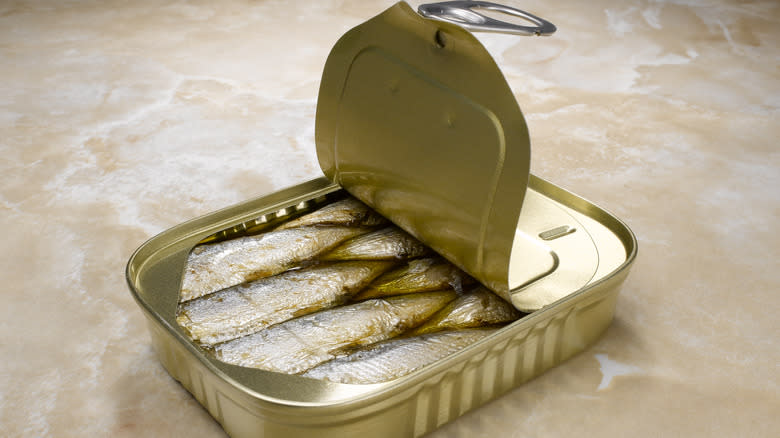 Tin of sardines on counter