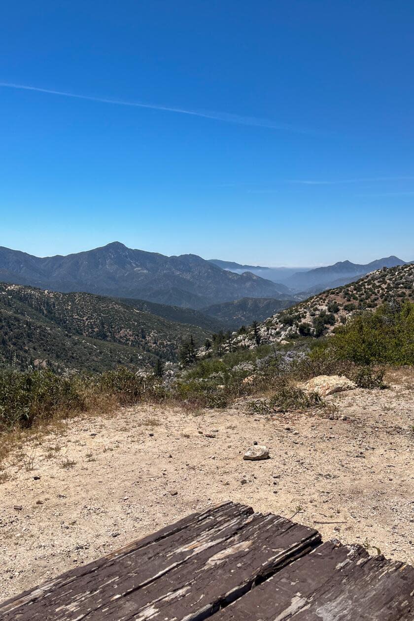 A view of hills from a dirt area at Chilao campground.