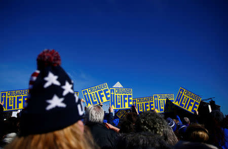 People attend the March for Life rally in Washington, U.S., January 19, 2018. REUTERS/Eric Thayer