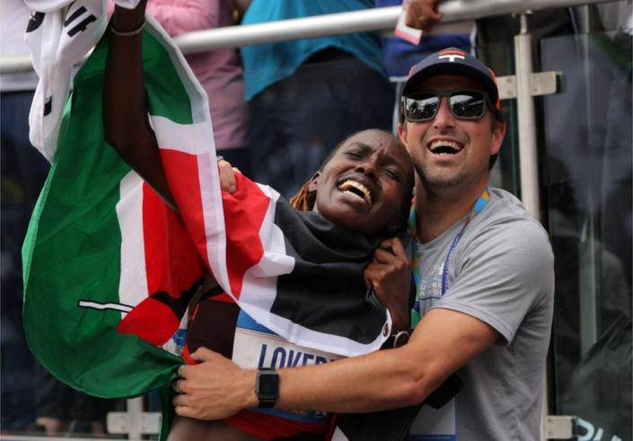 TCS New York City Marathon - New York, United States - November 6, 2022 Kenya&quot;s Sharon Lokedi celebrates after winning the elite women&quot;s race