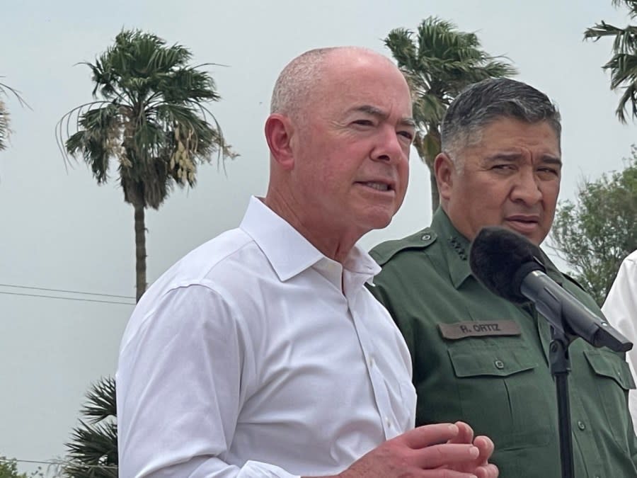 Homeland Security Secretary Alejandro Mayorkas visited Brownsville on May 5, 2023, the first time the golf course at ‘Camp Monument’ saw a surge of asylum seekers. (Sandra Sanchez/Border Report File Photo)