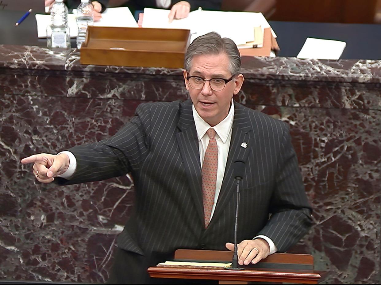 Bruce Castor, an attorney for former President Donald Trump speaks during the second impeachment trial of Trump in the Senate at the US Capitol in Washington (AP)