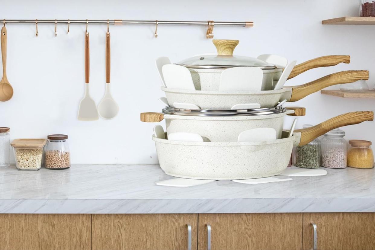 the amazon cookware set on a countertop