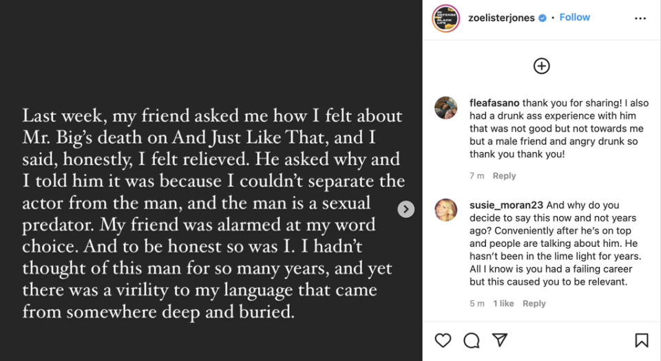 Zoe Lister-Jones has accused Chris Noth of being ‘sexually inappropriate’ (Instagram @zoelisterjones)