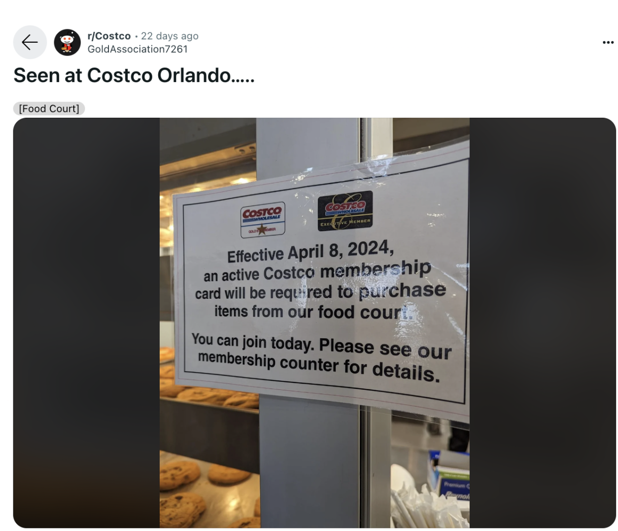 Costco will be checking membership cards in its food courts.  / Credit: Screenshot/Reddit