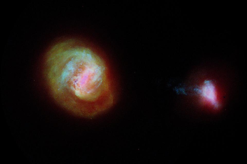 The Large Magellanic Cloud or LMC (left) and the Small Magellanic Cloud (SMC) 