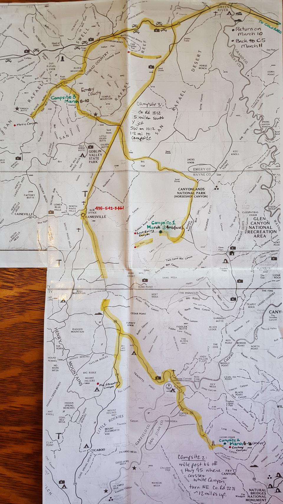 Before leaving on his six-day canyoneering trip in Utah, David Cicotello left a detailed map with his then-girlfriend Rhonda Hoffman. He marked every planned campsite, highlighted all the possible roads he and his brother might take, and even wrote down the number for the Bureau of Land Management office near Wayne County.  The map became a valuable tool for search and rescue teams looking for the Cicotello brothers.