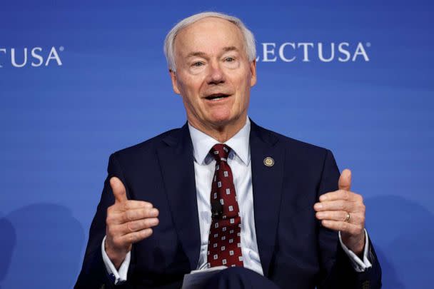 PHOTO: Asa Hutchinson, governor of Arkansas, speaks on a panel during the SelectUSA Investment Summit in National Harbor, Maryland, June 27, 2022. (Ting Shen/Bloomberg via Getty Images, FILE)