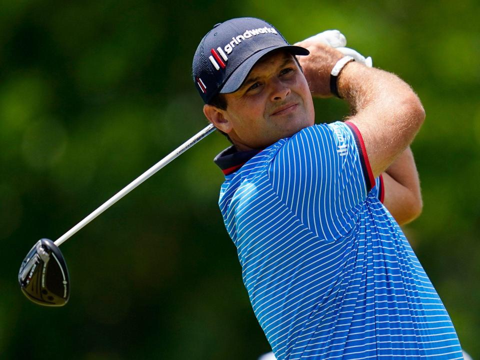 Patrick Reed plays a shot during a practice round ahead of the 2022 US Open.