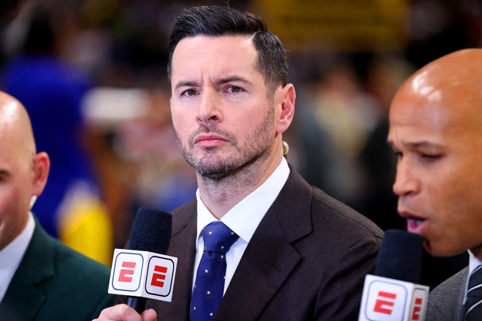 DENVER, COLORADO - DECEMBER 25: Former NBA player JJ Redick works for ESPN at Ball Arena on December 25, 2023 in Denver, Colorado. NOTE TO USER: User expressly acknowledges and agrees that, by downloading and/or using this Photograph, user is consenting to the terms and conditions of the Getty Images License Agreement. (Photo by Jamie Schwaberow/Getty Images)
