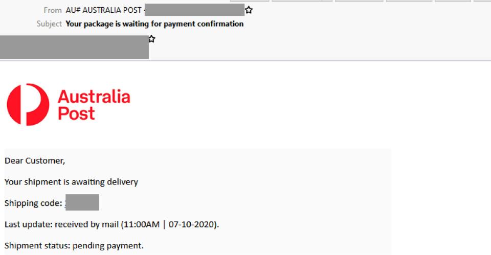 Australia Post scam. Image via Mailguard