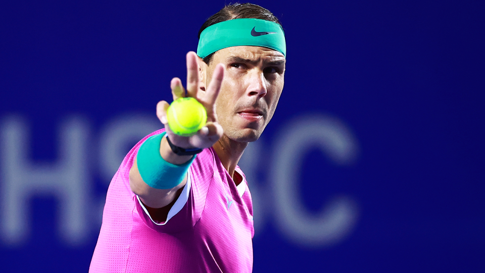 Rafa Nadal (pictured) receiving the ball at the Mexican Open.