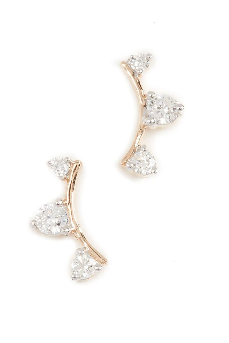 6) 14k Gold Three Diamond Amigos Curve Post Earrings