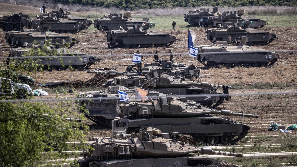 Israel continues to deploy soldiers and armored vehicles along the Gaza border in Zikim kibbutz of Ashkelon, Israel on October 14. - Mostafa Alkharouf/Anadolu/Getty Images