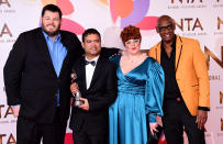 (left to right) Mark Labbett, Paul Sinha, Jenny Ryan and Shaun Wallace with the award for best Quiz Show for The Chase in the Press Room at the National Television Awards 2019 held at the O2 Arena, London.