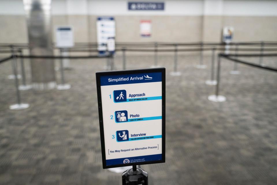 Step-by-step instructions are displayed for international travelers entering U.S. Customs and Border Protection at McNamara Terminal at Detroit Metro Airport in Romulus on July 28, 2023.