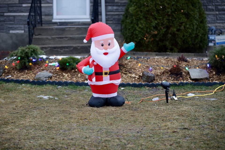 Part of a Christmas display on Dec. 24, 2020 in Ottawa, with only the smallest remnants of snow on the ground.