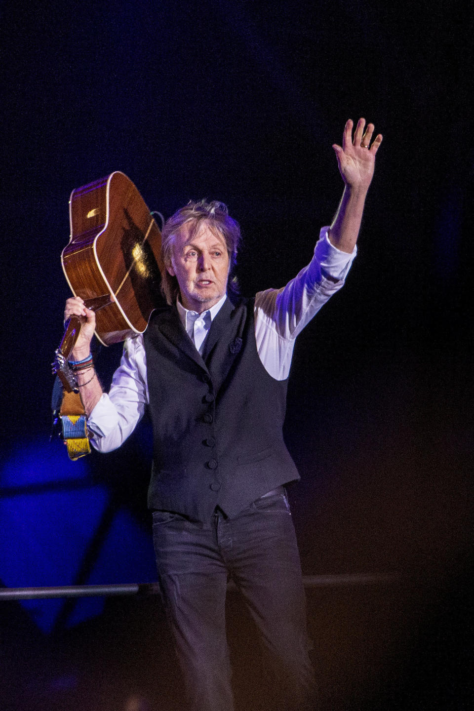 Paul McCartney performs at Glastonbury Festival in Worthy Farm, Somerset, England, Saturday, June 25, 2022. (Photo by Joel C Ryan/Invision/AP)