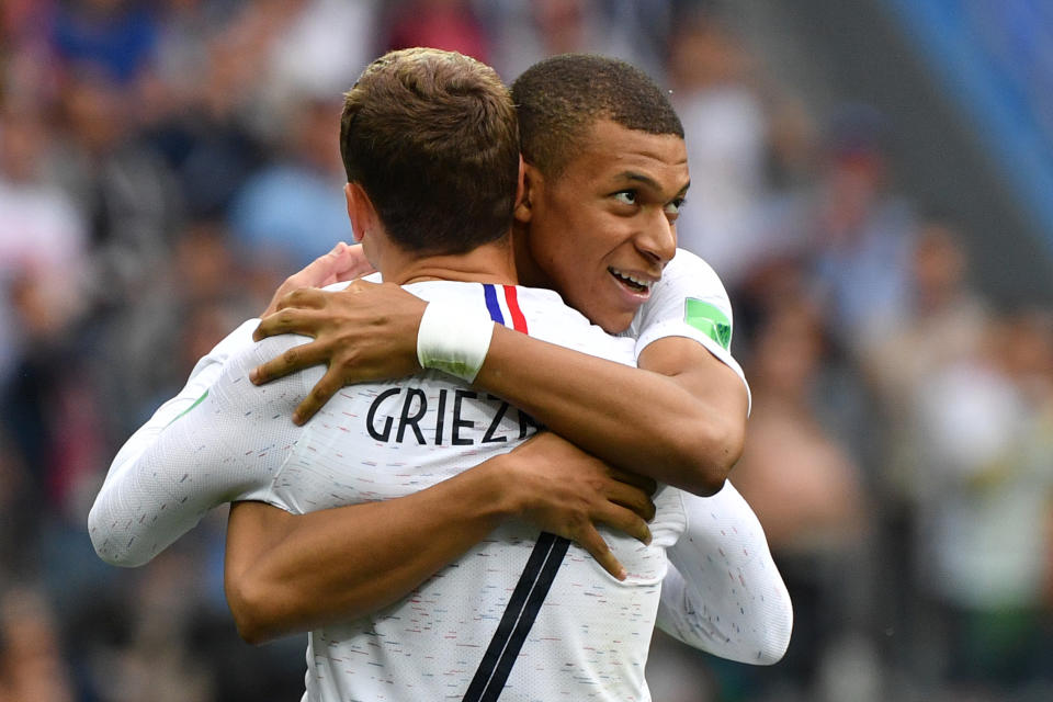 Kylian Mbappe and Antoine Griezmann lead France’s attack into the 2018 World Cup semifinals. (Getty)