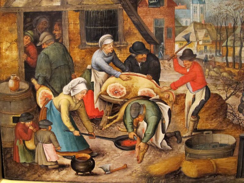 Peasants slaughtering a pig