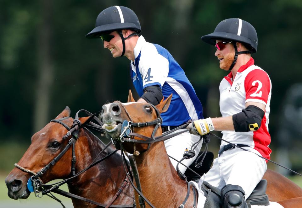 Prince William and Prince Harry playing polo