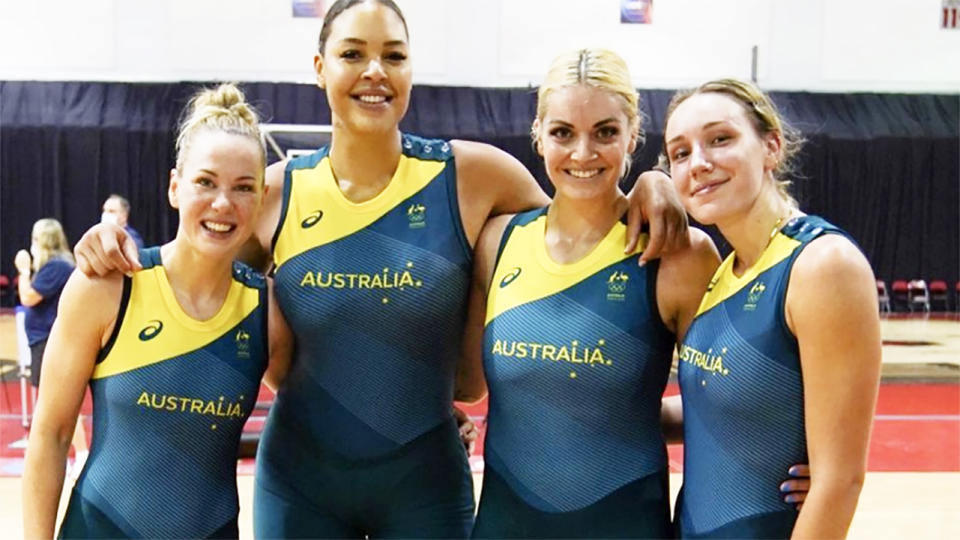 Liz Cambage, pictured here with Opals teammates.