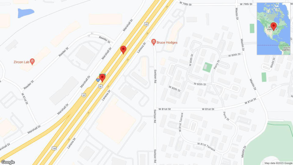 A detailed map that shows the affected road due to 'Broken down vehicle on eastbound I-35 in Overland Park' on December 15th at 7:51 p.m.