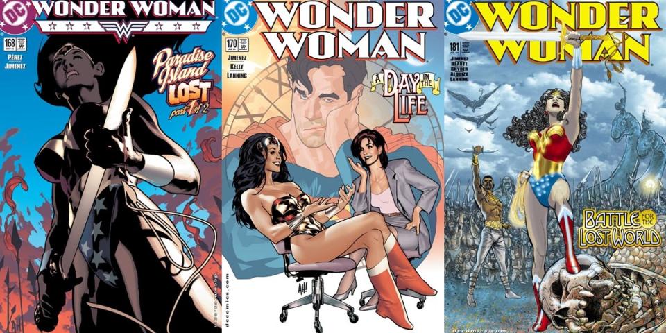 Adam Hughes and Phil Jimenez's covers for Jimenez's Wonder Woman run.