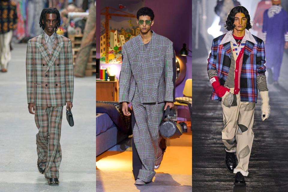 L - R: Etro, Louis Vuitton, Charles Jeffrey Loverboy (Tartan tailoring)