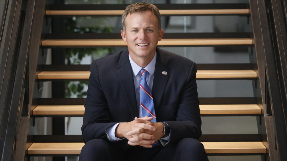 FILE - Utah's 1st Congressional District Republican candidate Blake Moore poses for photographs on Aug. 10, 2020, in Salt Lake City. (AP Photo/Rick Bowmer, File)