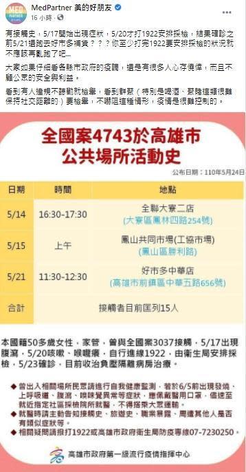 4743的50多歲婦人在安排好採檢後的隔天還去好市多，讓醫護粉專直言「心存僥倖」。（翻攝自「MedPartner 美的好朋友 」臉書）