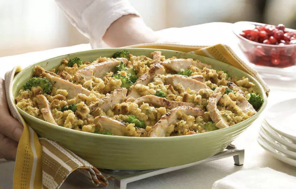 <p>Serve all the flavors of the holidays on a weeknight with this chicken and herb stuffing bake. You’ll get your greens too with the addition of broccoli. </p> <p><a href="https://www.thedailymeal.com/recipes/chicken-and-herb-stuffing-bake-recipe?referrer=yahoo&category=beauty_food&include_utm=1&utm_medium=referral&utm_source=yahoo&utm_campaign=feed" rel="nofollow noopener" target="_blank" data-ylk="slk:For the Chicken and Herb Stuffing Bake recipe, click here;elm:context_link;itc:0;sec:content-canvas" class="link ">For the Chicken and Herb Stuffing Bake recipe, click here</a>. </p>