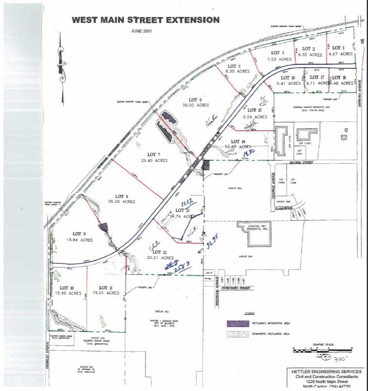 A map of the West Main Street extension in Alliance shows Lot #9, where the future IML Containers facility will be built.