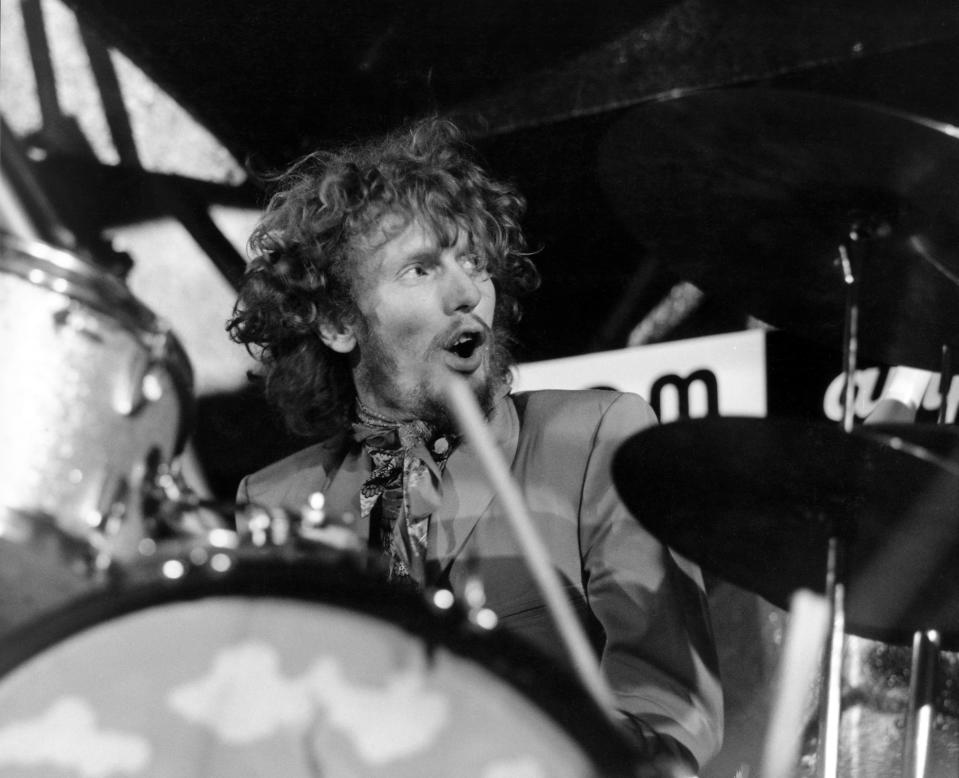 UNITED KINGDOM - AUGUST 13:  WINDSOR FESTIVAL  Photo of CREAM and Ginger BAKER, with Cream, performing live onstage, playing drums  (Photo by David Redfern/Redferns)