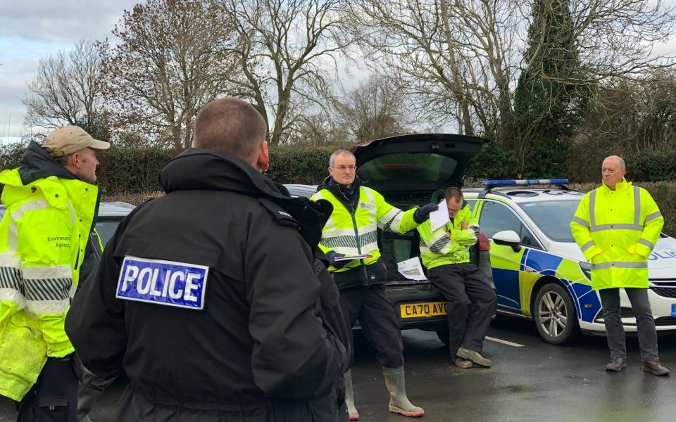 Police, forestry and Environment Agency officials descended on the River Lugg after John Price dredged the river bed and cleared its banks - Twitter