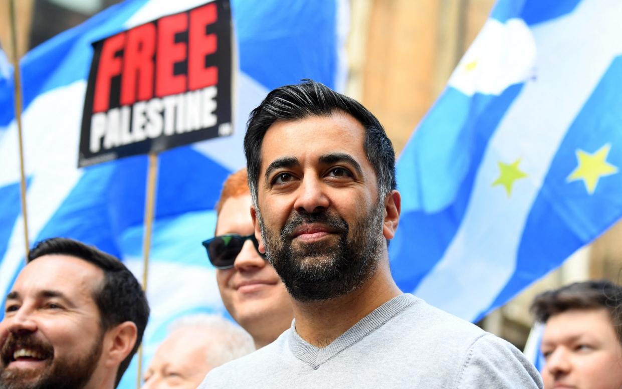 Scotland's First Minister Humza Yousaf joins a march in support of Scottish independence in Glasgow
